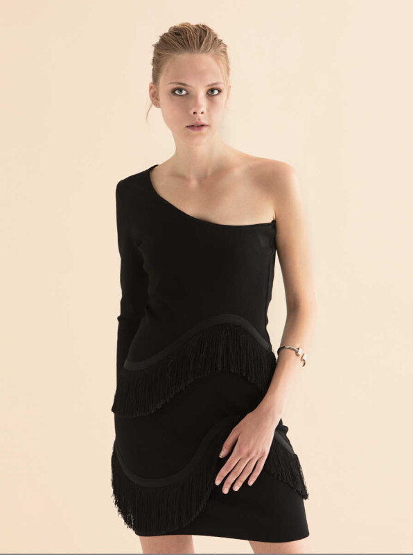 Tassel Detailed Knitwear Mini Dress Black - Roman