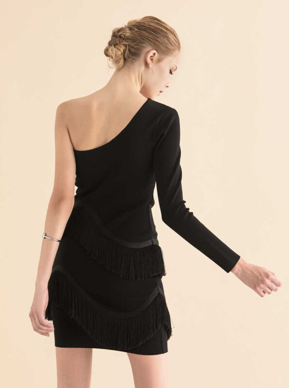 Tassel Detailed Knitwear Mini Dress Black - Roman (1)