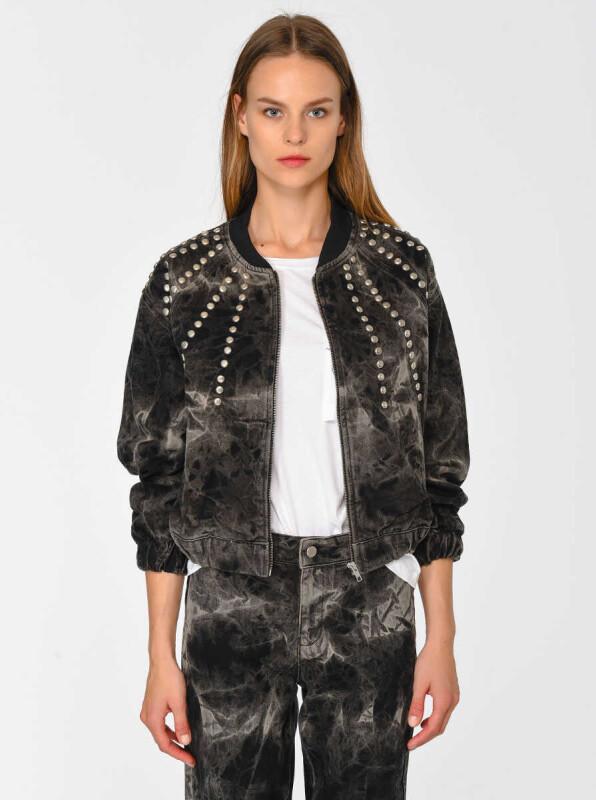 Metal Detaylı Denim Bomber Kadın Ceket Standart Renk - Roman