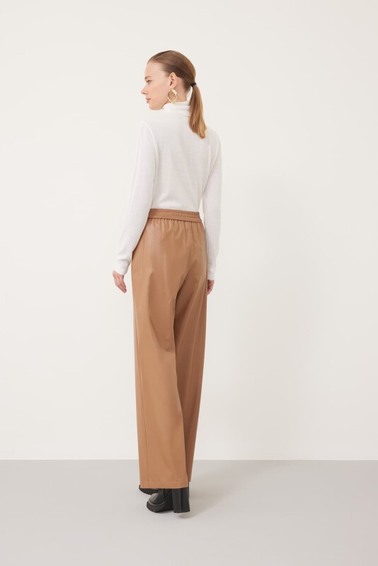 Suni Deri Kadın Pantolon Camel - Roman (1)