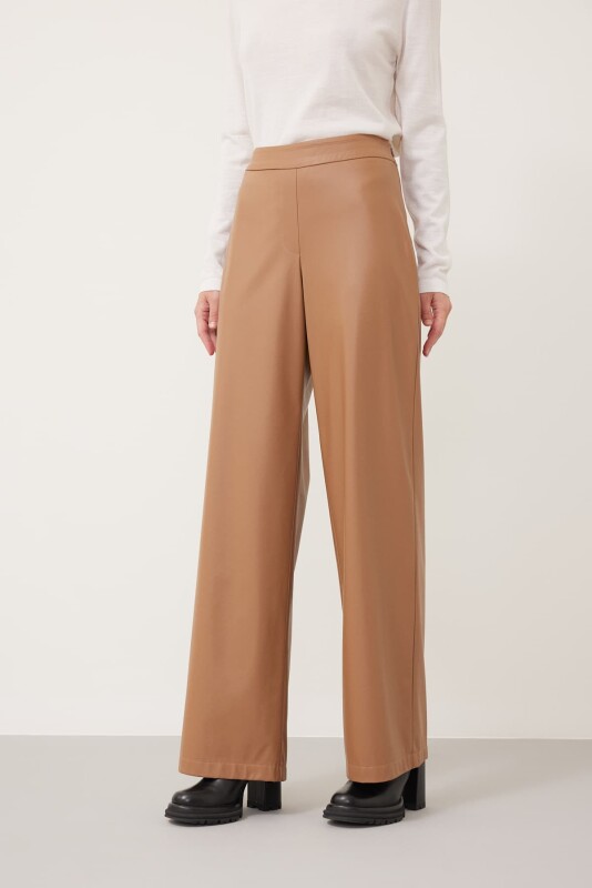 Suni Deri Kadın Pantolon Camel - 3