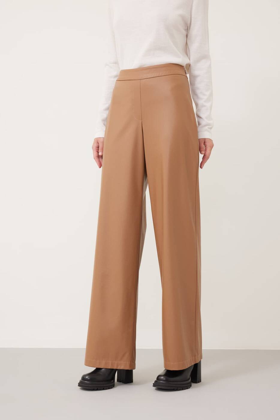 Suni Deri Kadın Pantolon Camel - 3
