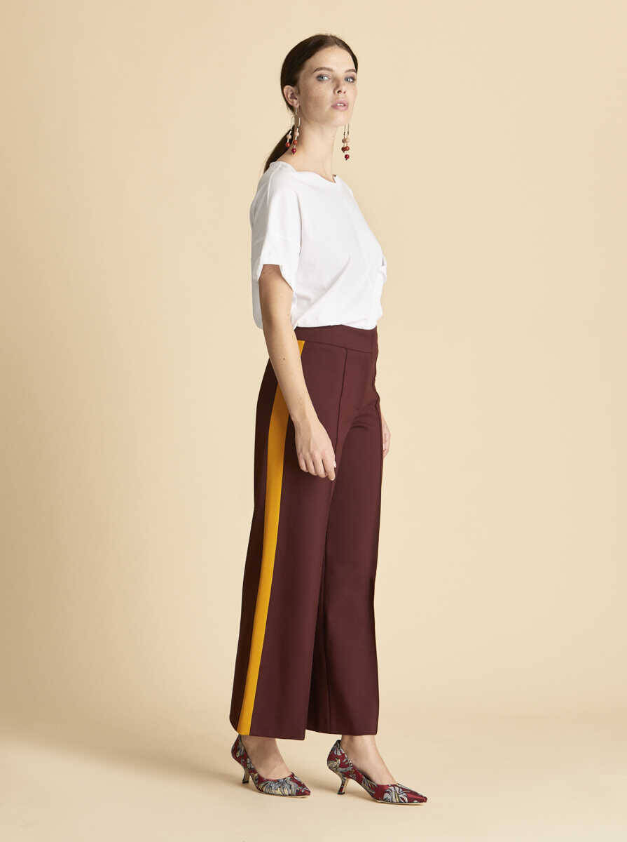 Şerit Detaylı Kadın Pantolon Bordo - 4