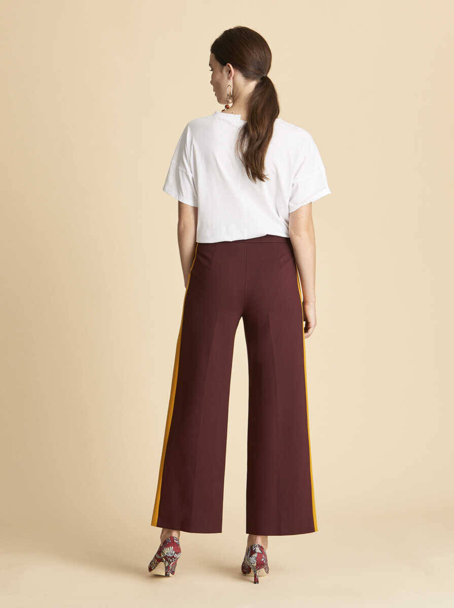 Şerit Detaylı Kadın Pantolon Bordo - 2