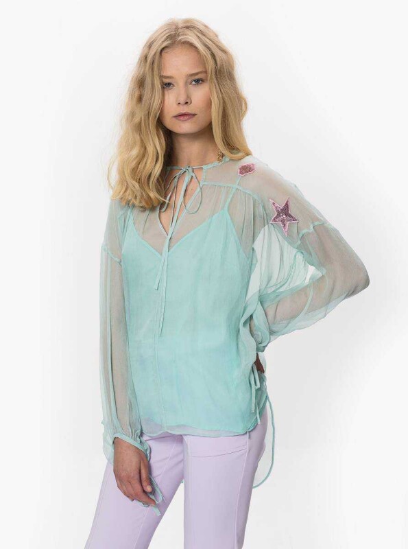 İşlemeli Transparan Mint Bluz Mint - 3