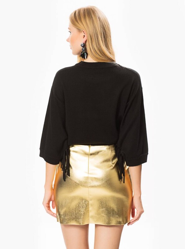 Bel Detaylı Mini Etek Gold - Roman (1)
