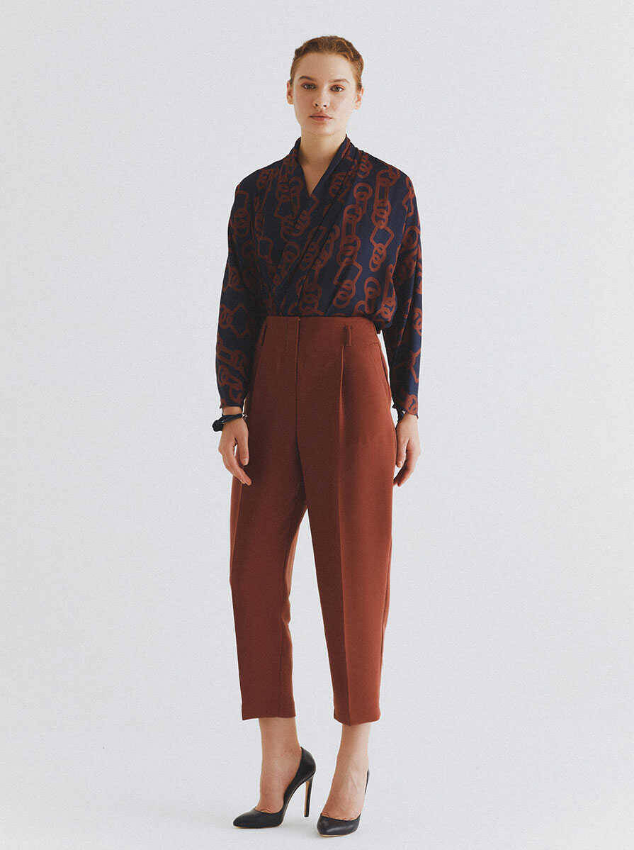 Kısa Paça Pantolon Kahve - 4