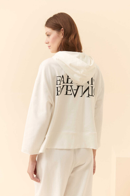 Fafanto Yazı Baskılı Kapüşonlu Sweatshirt Ekru - 2