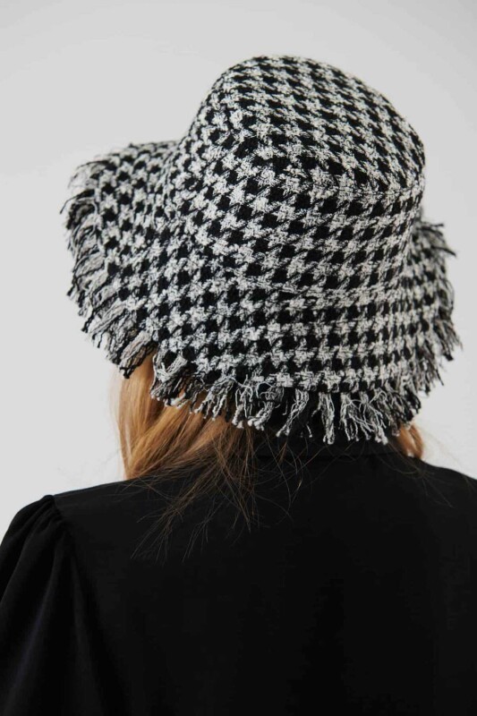Houndstooth Patterned Hat Black-White - Roman (1)