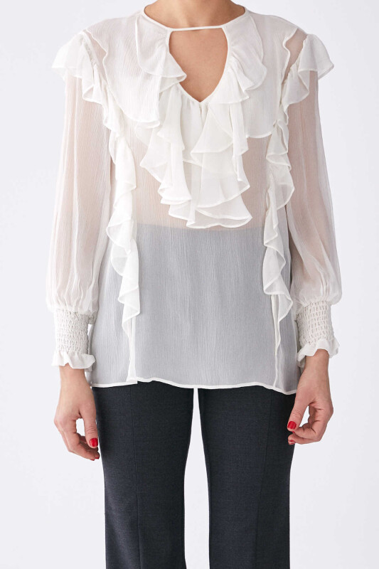 Flounce Transparent Blouse Ecru - Roman