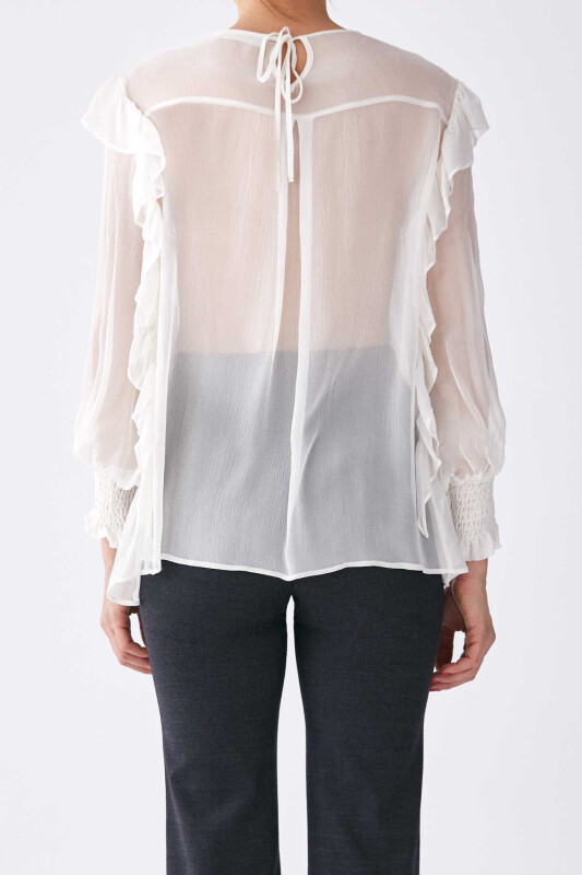 Flounce Transparent Blouse Ecru - Roman (1)