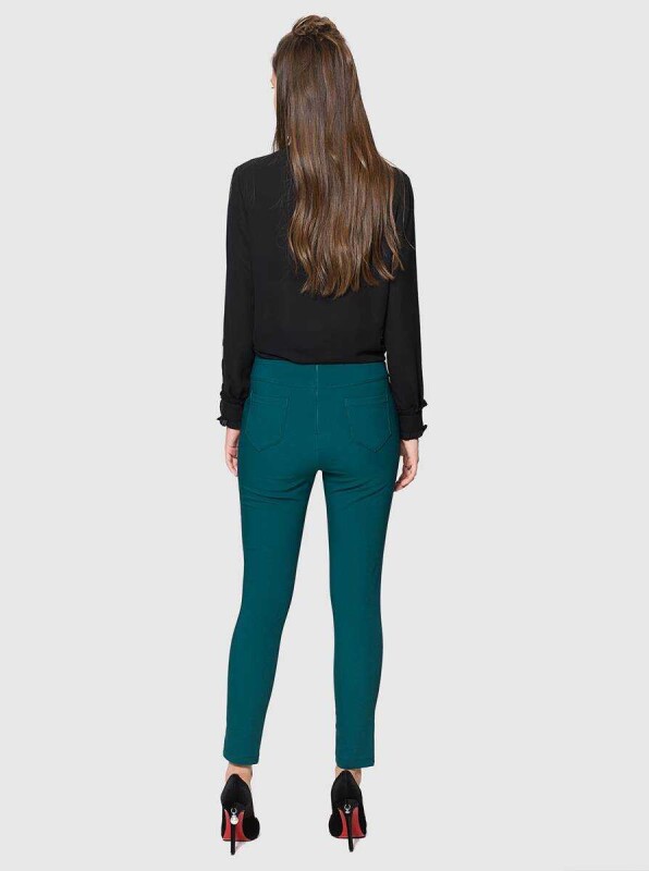Cep Detaylı Skinny Kadın Pantolon Yeşil - 2