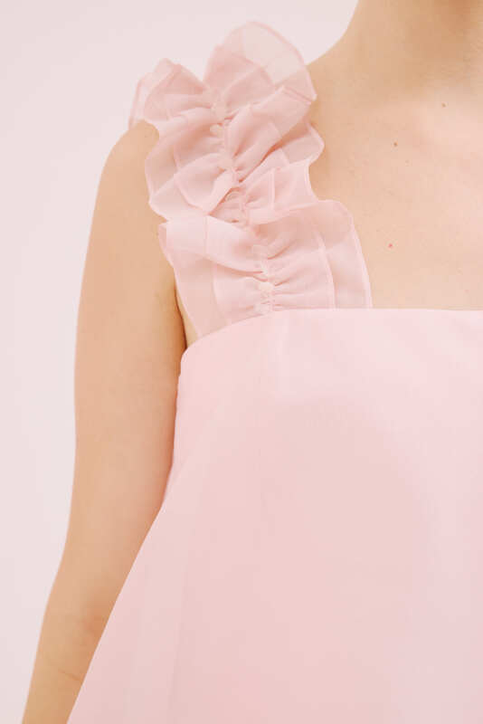 Organze Mini Elbise Pembe - 4