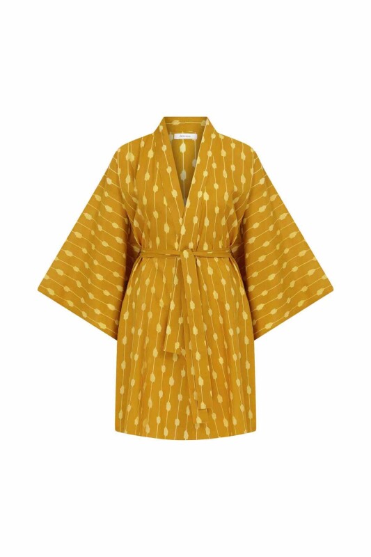 Kuşaklı Desenli Kimono Standart Renk - 3