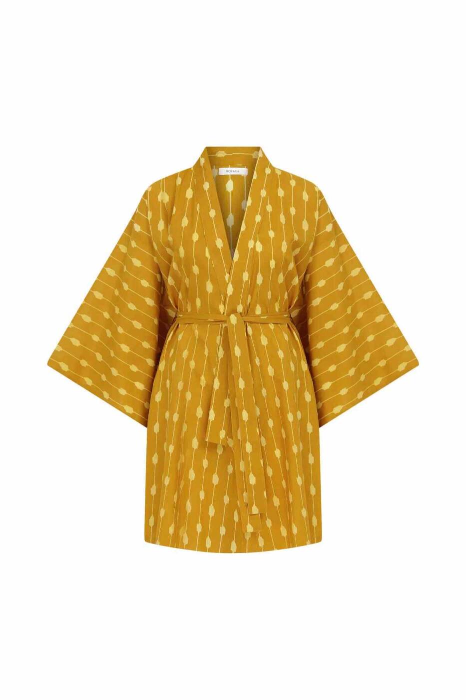 Kuşaklı Desenli Kimono Standart Renk - 3