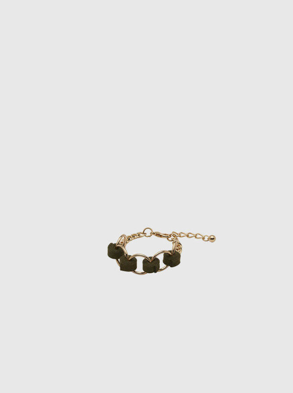 Stone Detailed Gold Womens Bracelet Green - Roman