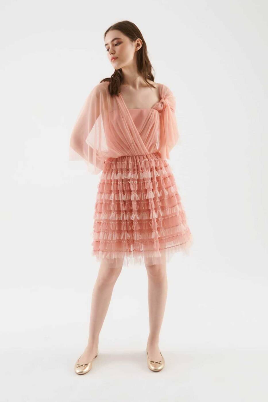 Püsküllü Abiye Elbise Somon - 1