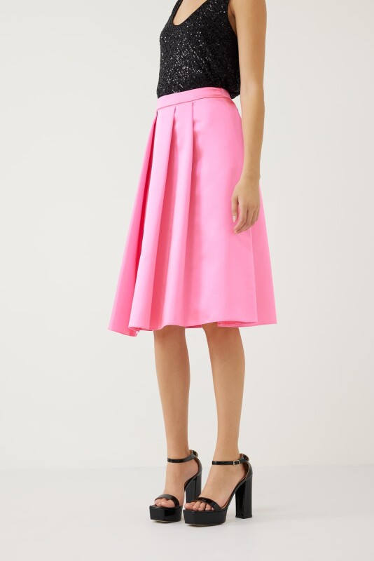 Saten Pileli Etek Pembe - 4