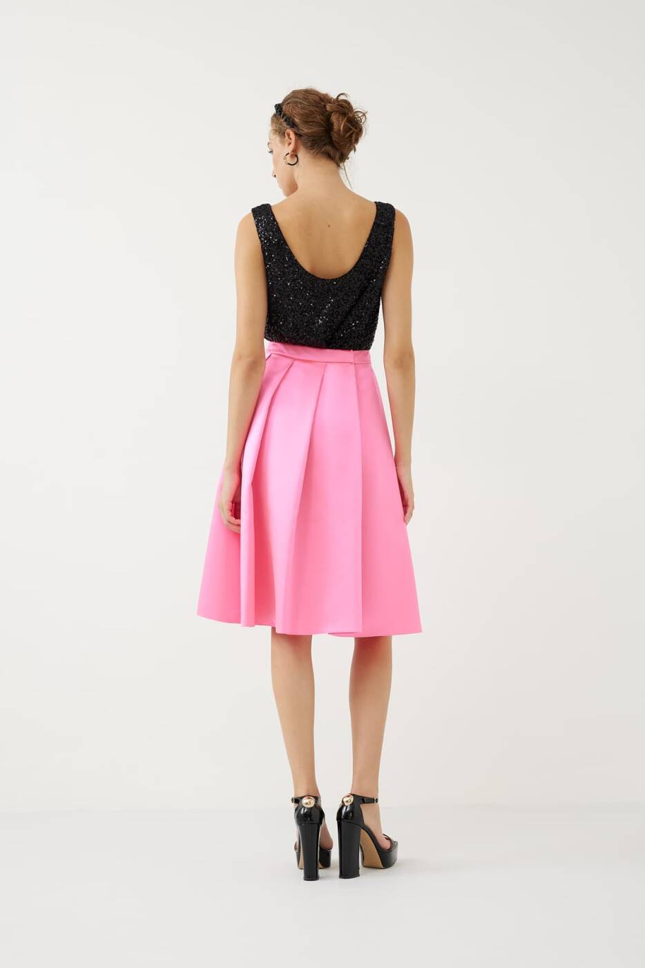 Saten Pileli Etek Pembe - 2
