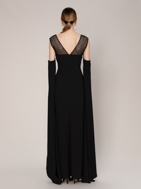 Engagement Dress with Sleeves and Lace Detail Black - Roman (1)