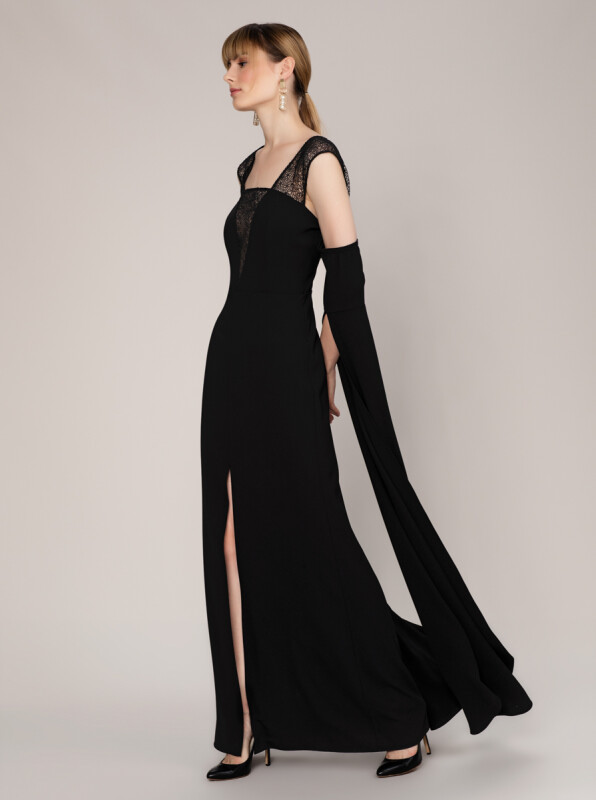 Engagement Dress with Sleeves and Lace Detail Black - Roman