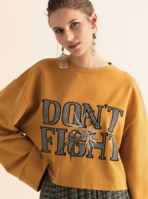  Geniş Kollu Kadın Sweatshirt Hardal - Roman (1)
