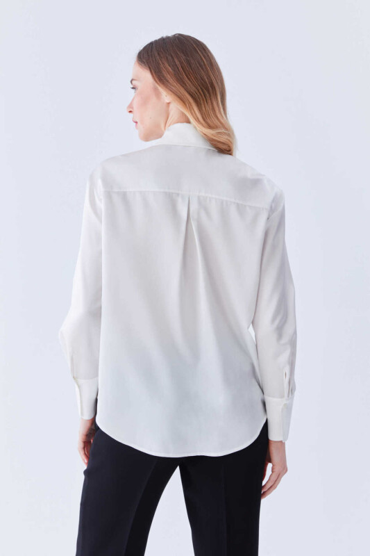  Long Sleeve Silk Satin Womens Shirt Cream - Roman (1)