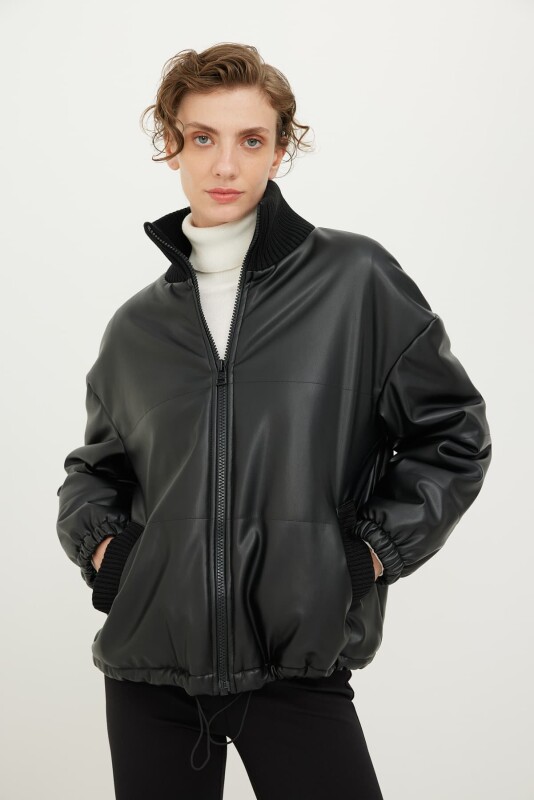  Leather Coat Black - Roman