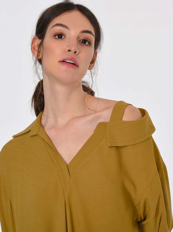 Omuz Ve Kuşak Detaylı Günlük Elbise Olive - 3