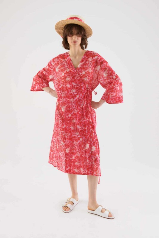 Belden Bağlamalı Desenli Kimono Standart Renk - Roman