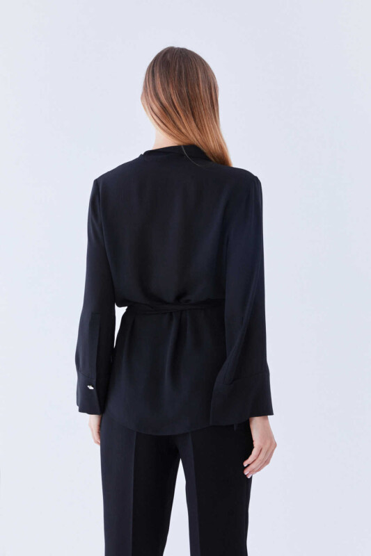  Belted Button Detailed Blouse Black - Roman (1)