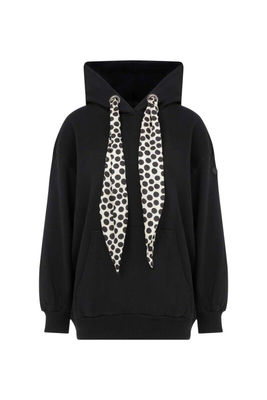 Puantiye Fularlı Sweatshirt Siyah - 4