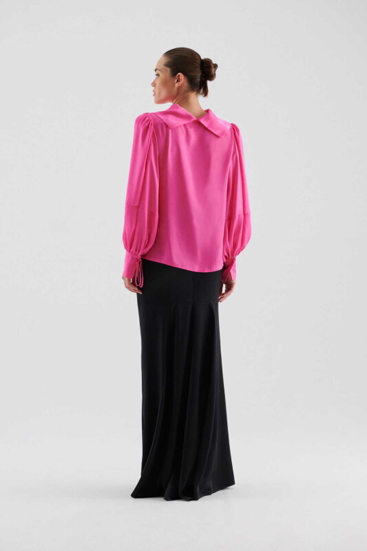 Yaka Bağlamalı Bluz Pembe - 2