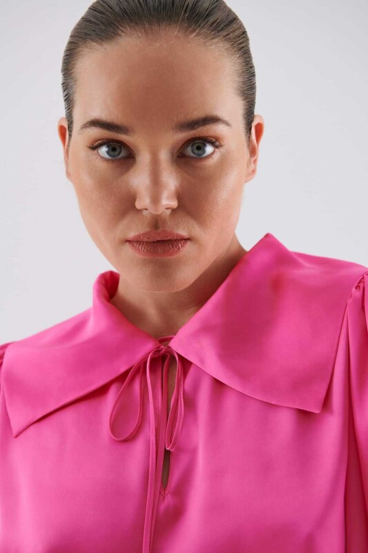 Yaka Bağlamalı Bluz Pembe - 3