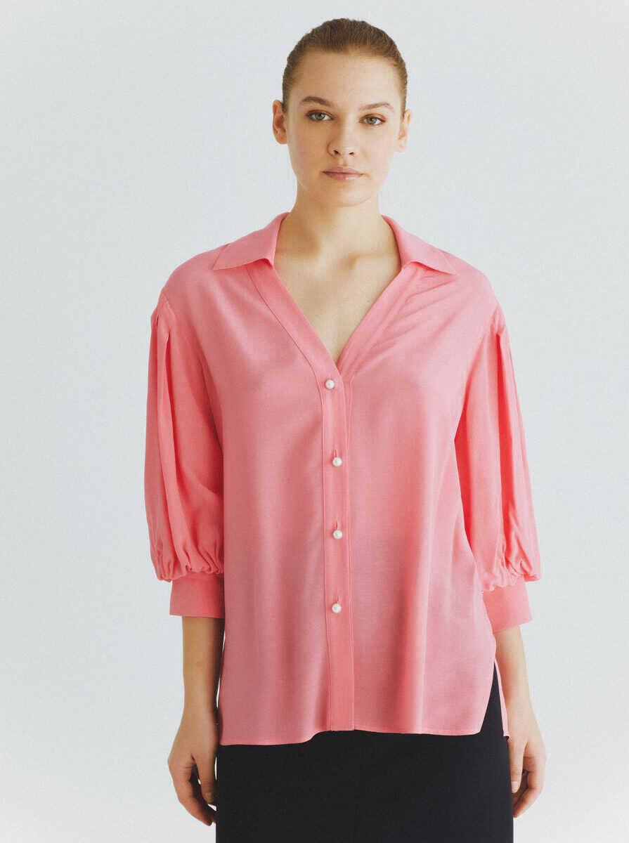 Yarım Kol Bluz Pembe - 1