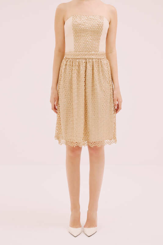 Straplez Mini Elbise Gold - Roman