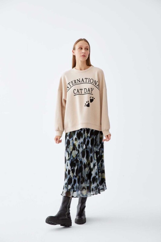 Uzun Kollu Baskılı Kadın Sweatshirt Standart Renk - 3