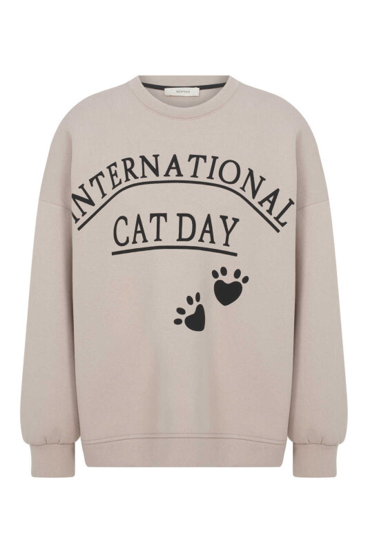 Uzun Kollu Baskılı Kadın Sweatshirt Standart Renk - 4