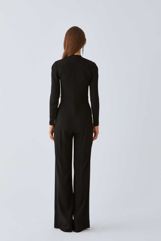  Pleated Double Breasted Womens Jumpsuit Black - Roman (1)