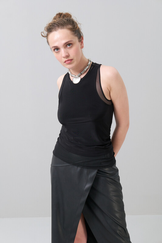 Halter Yaka Bluz Siyah - Roman