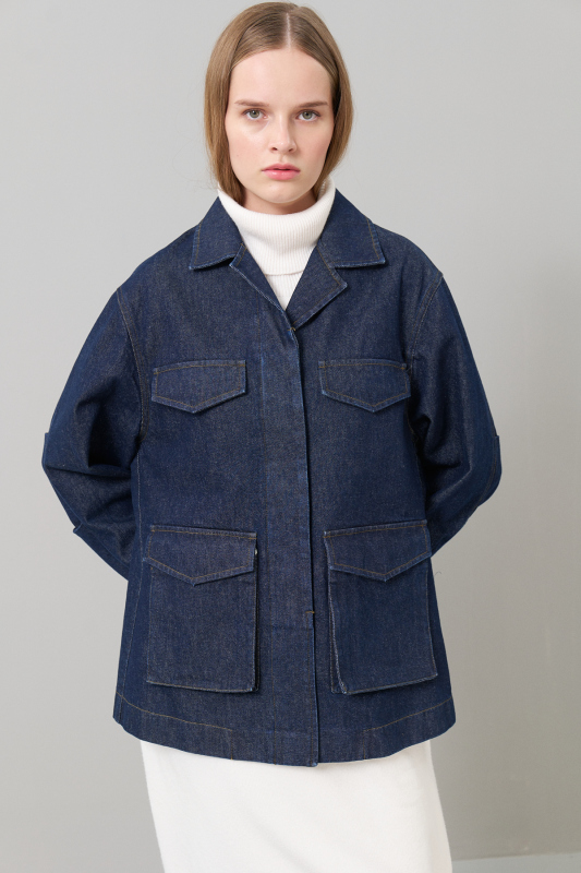 Cep Detaylı Denim Ceket Lacivert - Roman