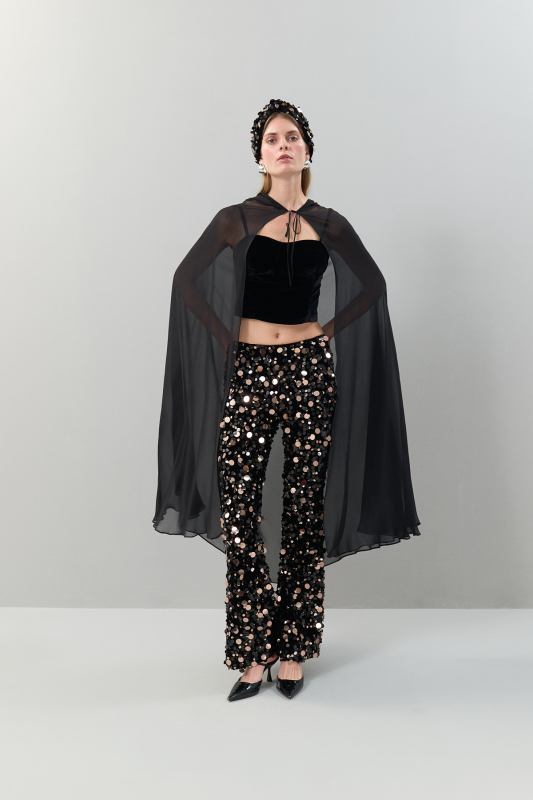 Bağlama Detaylı Dokuma Kaftan Siyah - Roman