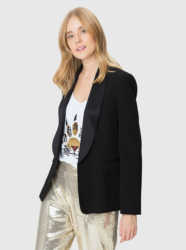 Yakası Parlak Cepli Ceket Siyah - 4