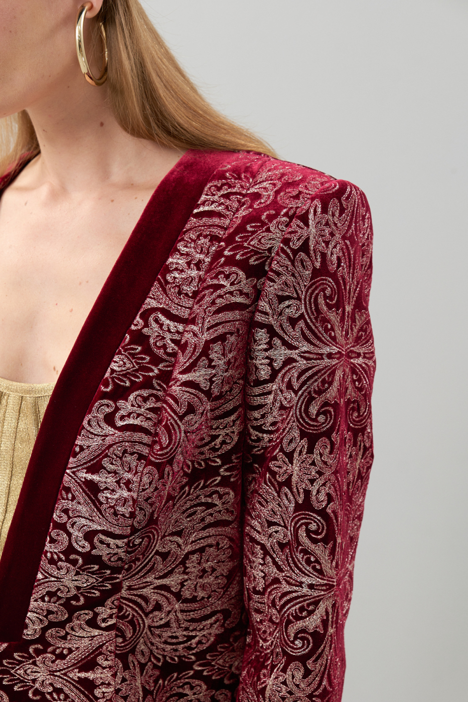 İşlemeli Kadife Kaftan Bordo - 4
