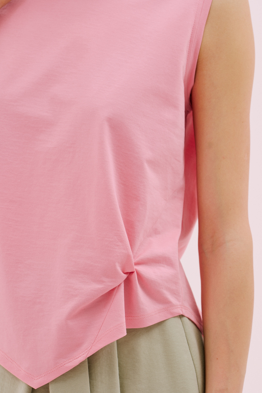 Asimetrik Kesim Kolsuz T-shirt Pembe - 4