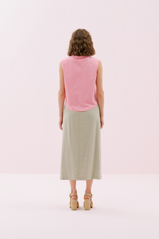 Asimetrik Kesim Kolsuz T-shirt Pembe - 2