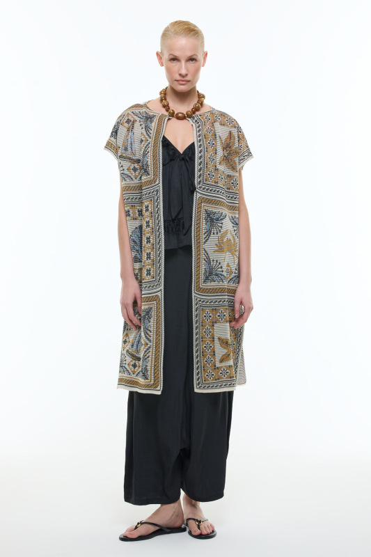Etnik Desenli Triko Kimono Standart Renk - Roman