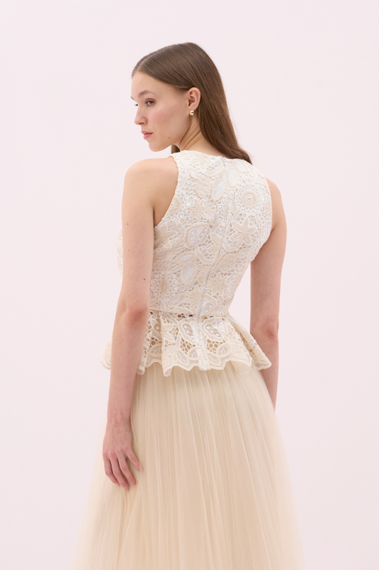 Bisiklet Yaka Kolsuz Peplum Bluz - 4
