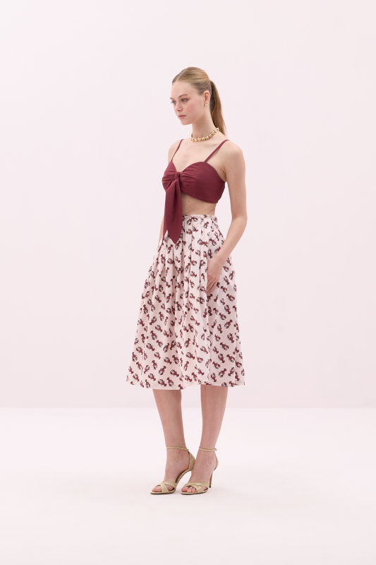 Bağlama Görünümlü Askılı Crop Bordo - 3