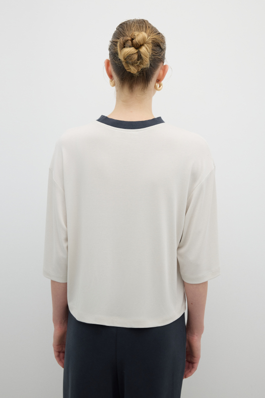 Ribana Yaka Truvakar Kol T-shirt Taş - Roman (1)